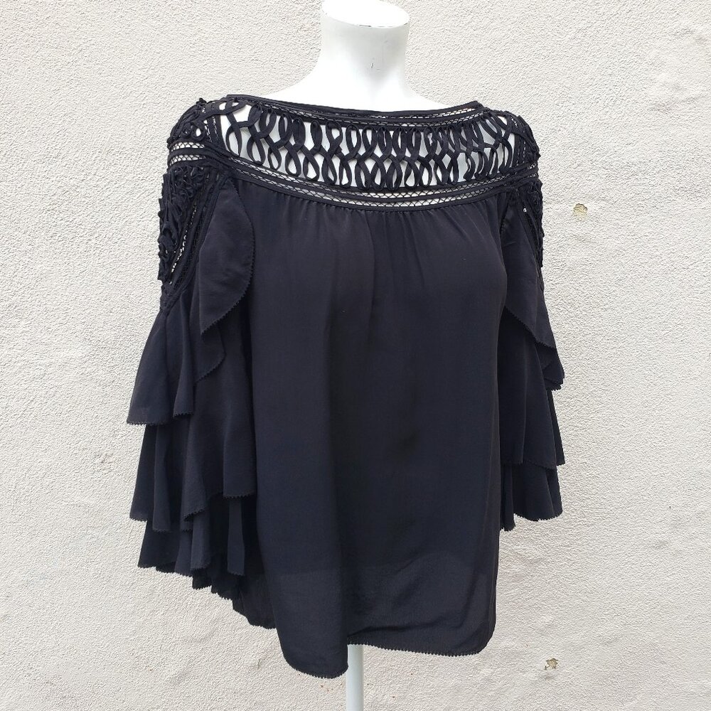 Phillip Lim tiered ruffle sleeve passementarie embroidered collar blouse